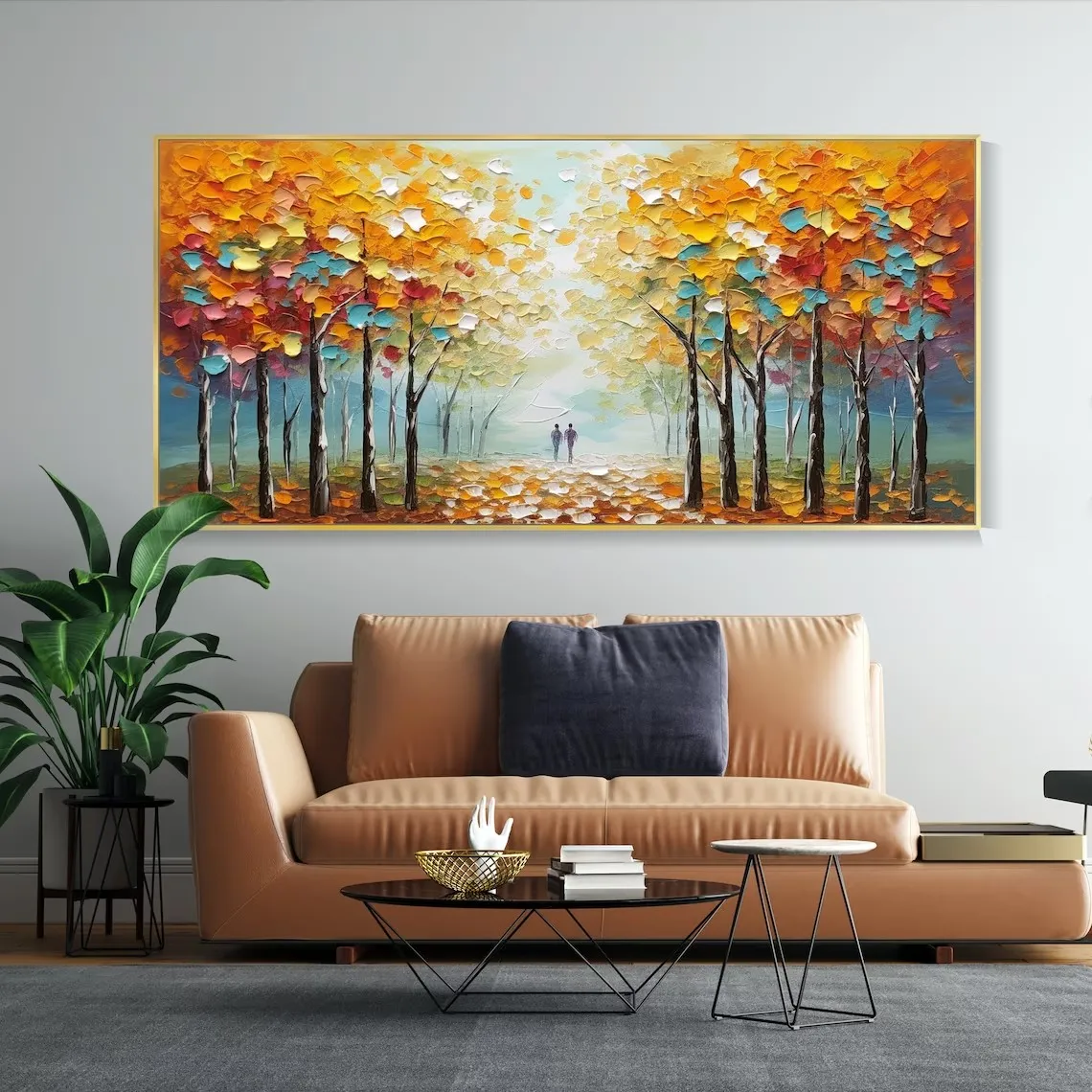 Contemporary Abstract Texture Oil Painting on Canvas Autumn Yellow Leaves Art Landscape Decorative Picture for Living Room