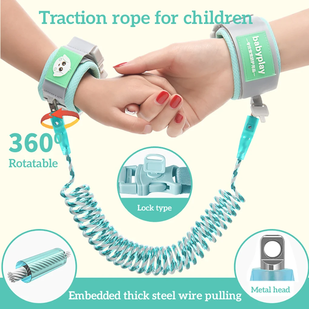 Kids Anti Lost Rope Reflective Leash Strap Wrist Link Baby Secure Walking Harness with Key Lock