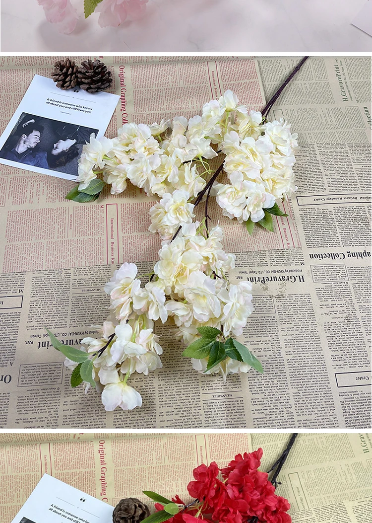Künstlicher Kirschblütenbaum Rosa Weiß Seidenblume Zweig für Hochzeit Bogen Bonsai DIY Zuhause Party Dekoration – Detail 13