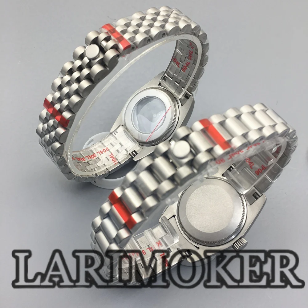 LARIMOKER 31 مللي متر علبة فضية غير لامعة من الفولاذ المقاوم للصدأ مع حزام مستدير مصقول مزمر زجاج الياقوت لحركة NH05 NH06