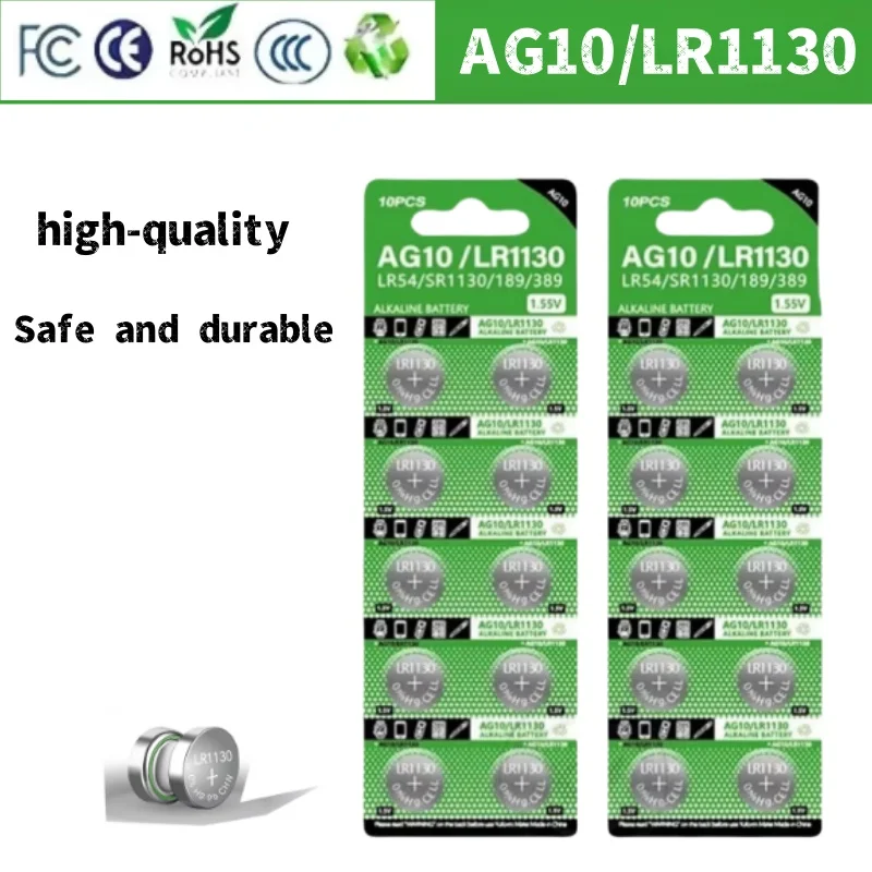 AG10 LR1130 Batteries 389A LR1130 LR54 L1131 SR1130 1.55v High Capacity Button Cell Coin Battery for Watches Calculators Lasers