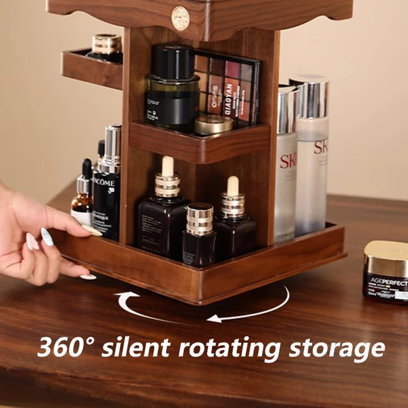Wood Makeup Organizers Rotating Makeup Organizers Bathroom Ornaments Cosmetic Storage Box Eyeshadow Cosmetic Storage Box Modern