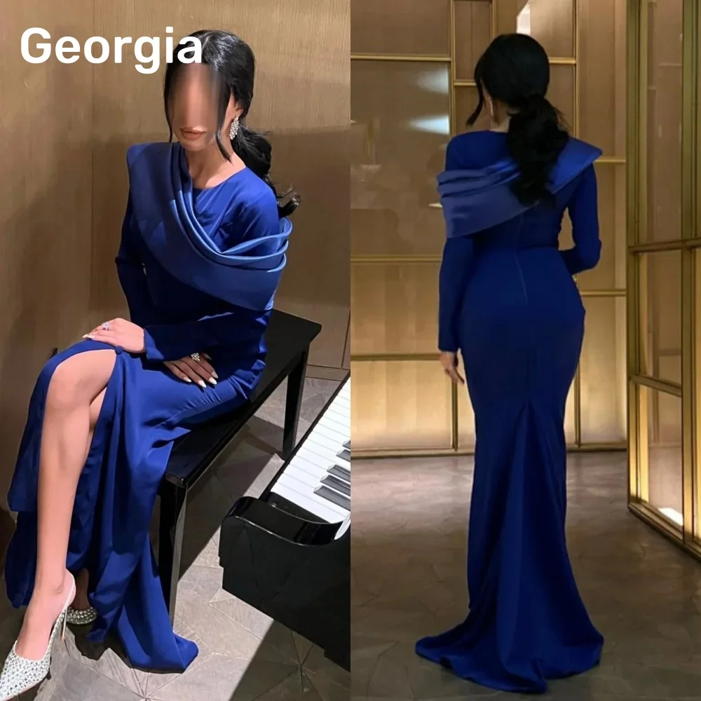 

Customized Evening Dress Mermaid Prom Dress Boat Neck Long Sleeves With Button Tiered For Formal Occasion Gowns فساتين سهرة Saud