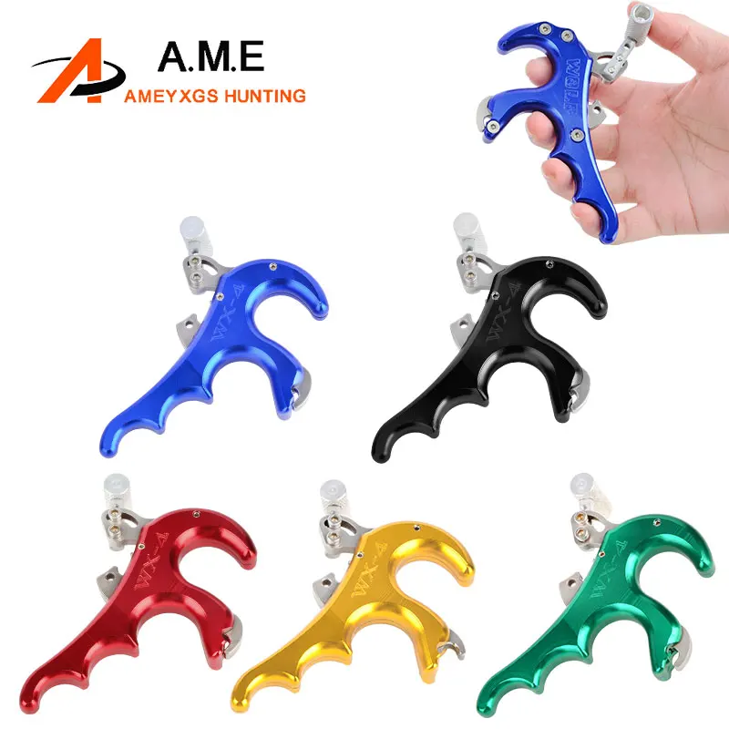 

4 Finger Releaser Archery Compound Bow Release Aid Aluminum Alloy Thumb Trigger Caliper 4 Color for Bow Hunting Shooting