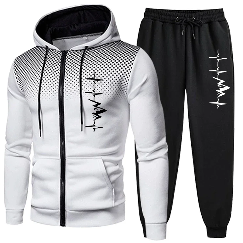 Men's tracksuit zipper hoodie top + Sweatpants Men's tracksuit jogging fashion quality set outdoor autumn and winter hot sale