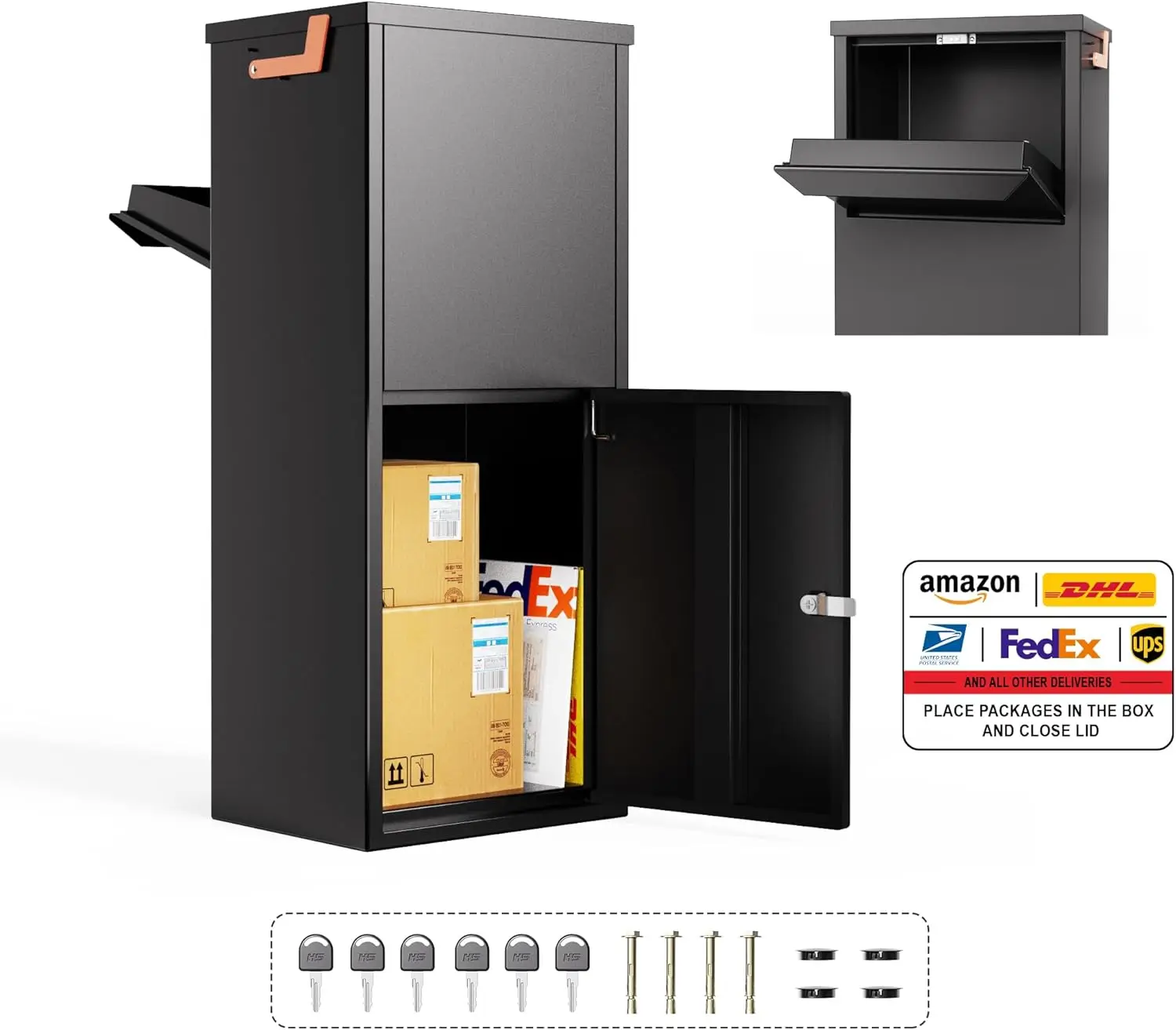 Parcel Drop Boxes for Outside, 15.24" x 11.42" x 35.47" Cold-Rolled Sheet Package Delivery Boxes, Anti-Theft Lockable Par