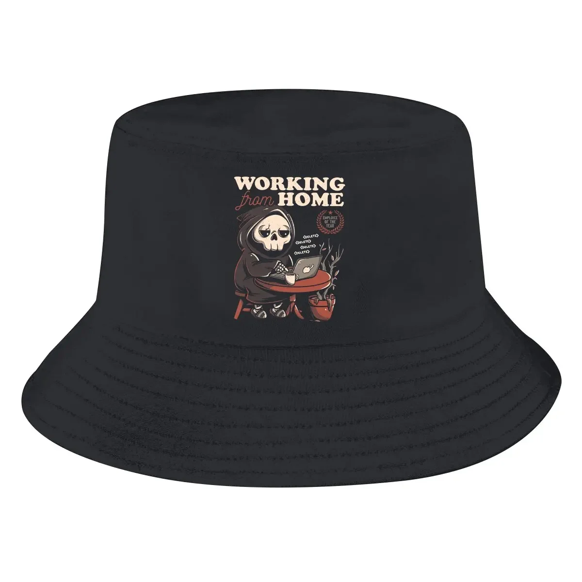 Baphomet Satan Lucifer Bucket Hat Working From Home Creepy Skull Men's Women's Fisherman Cap Hip Hop Beach Sun Fishing Hats