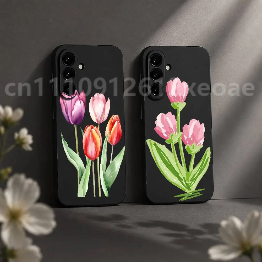 Red poppies tulip rose Phone Case For Samsung Galaxy S20 S30 S21 S22 S23 S24 S25 S26 Plus Ultra Cover Black TPU Shockproof