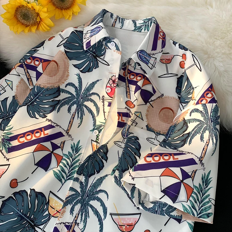 

Summer Beach Men's Loose Fit ort Sve Floral irt Retro Hong Kong Sle Casual Trendy Brand Large Size Beach irt