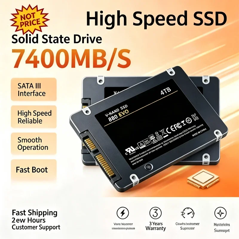 880EVO 2026 Original Internal SSD 2TB 4TB Solid State Drive SATA 3.0 MLC 2.5 Inch for Laptop Desktop PC，New Hard Disk