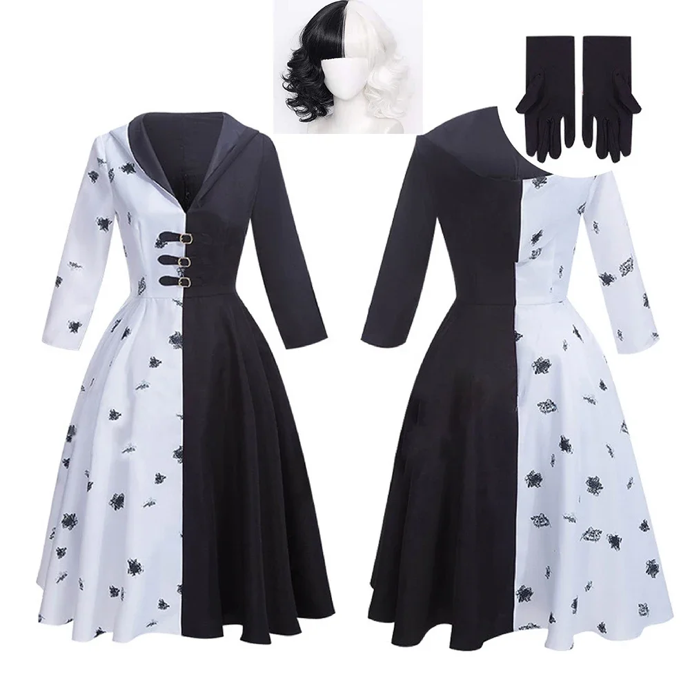 Zwart-Wit Heks Cosplay Kostuum Volledige Sets Jurken Uniformen Voor Vrouwen Volwassen Kinderen Halloween Carnaval Feest Kleding Rolspel