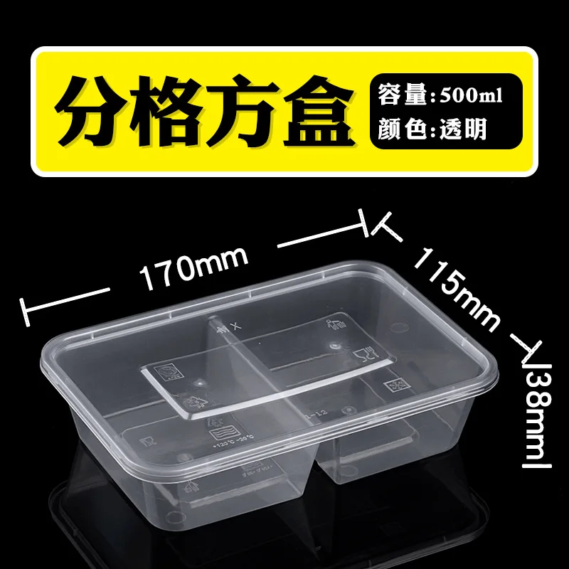 Lancheira descartável personalizada com tampa e compartimentos, recipiente retangular para viagem, recipiente para alimentos com vários compartimentos