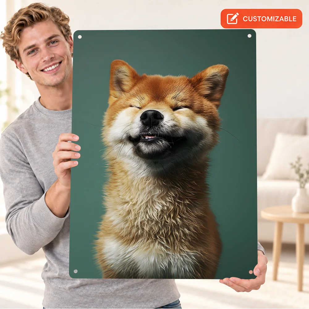 Funny Dog Pop Green Aluminum Poster Animal Portrait Home Office Wall Art Personalized Metal Sign Memorable Gift For Collectors