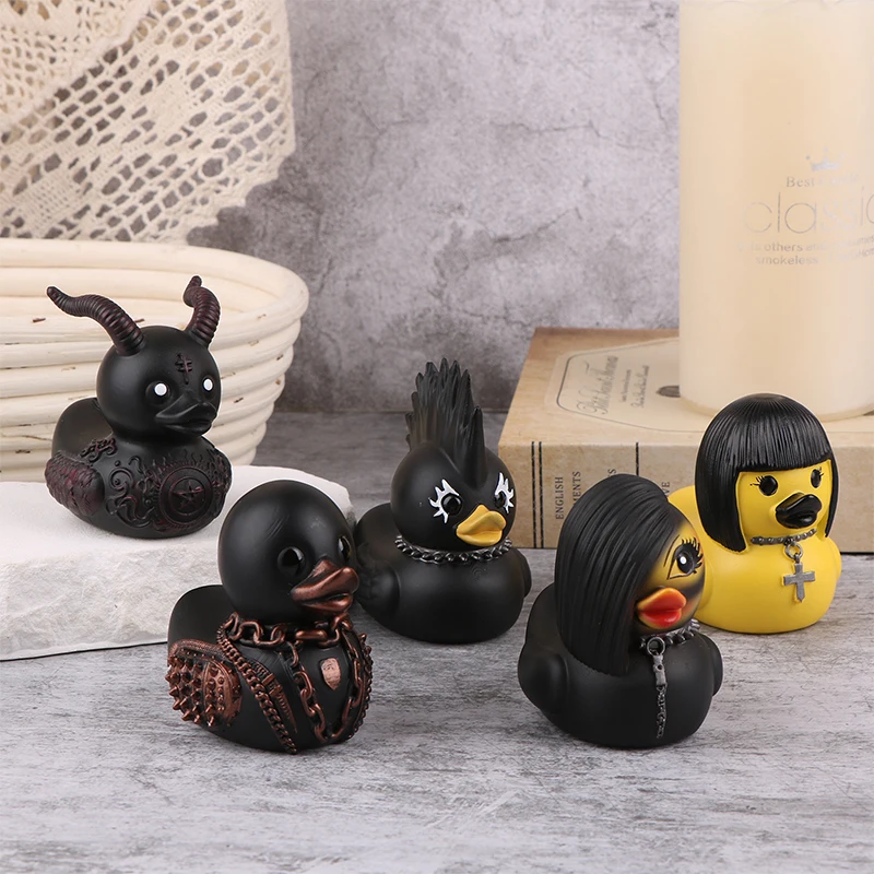 1PC Creative Duck Statue Car Decorations Punk Animal Figurine Resin Statues Car Decor Collectible Figurines Satan Duck Tabletop