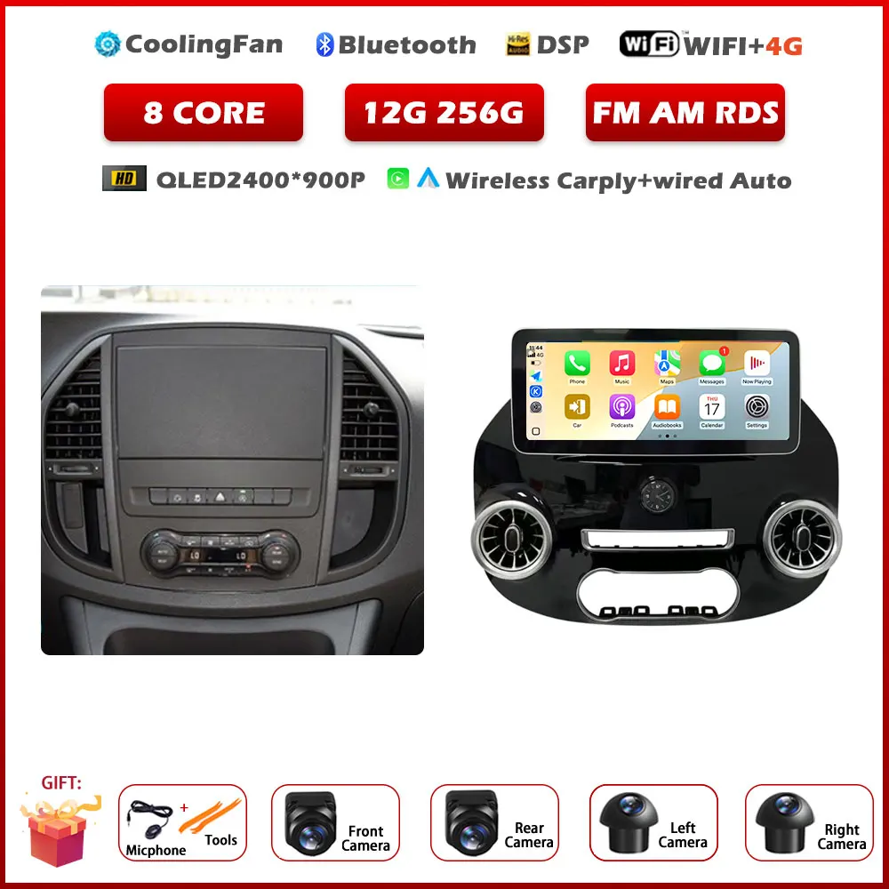 12,3 inch Android 15 autoradio voor Benz Vito W447 2014-2021 stereo-ontvanger GPS-navigatie DSP video Carplay-speler GEEN 2DIN DVD
