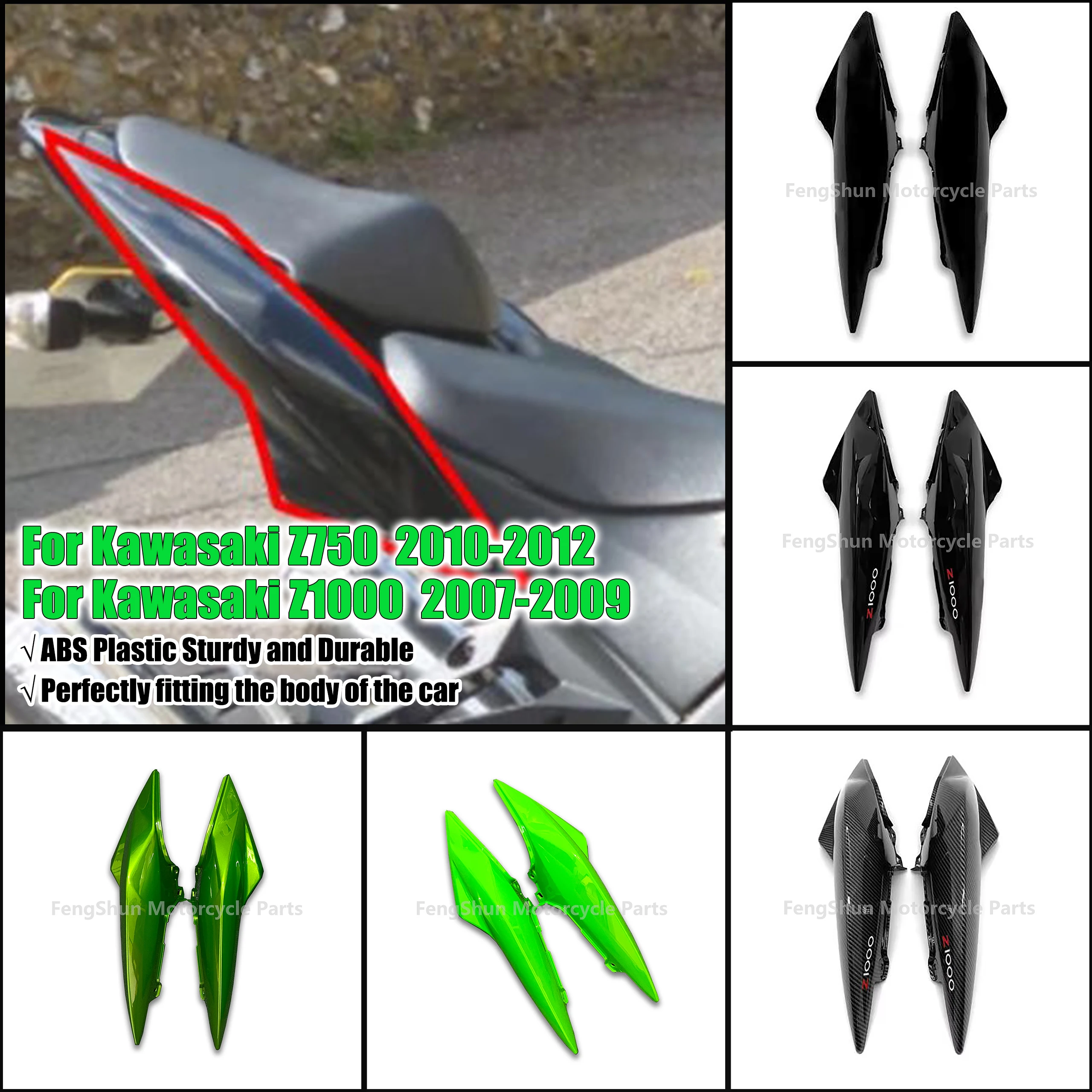 Parti del motociclo Per Kawasaki Z750 2010-2012 Z1000 2007 2008 2009 Sedile Passeggero Posteriore Pannello Laterale Pannello Laterale Posteriore Della Copertura carenatura