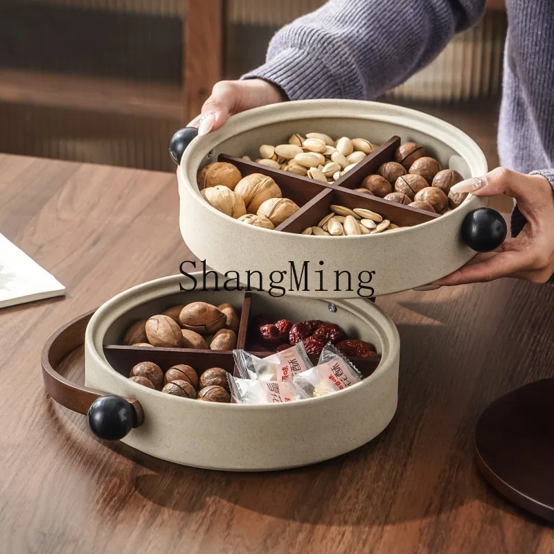 

SM double-layer coarse pottery dried fruit tray, coffee table, household snack storage tray, New Year's candy display tray