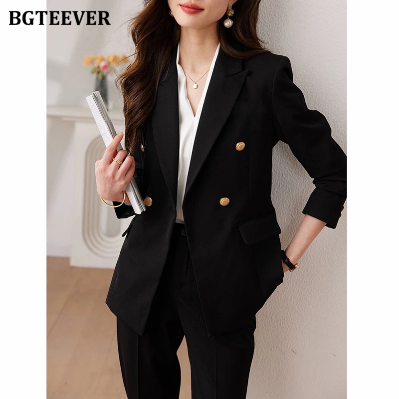 BGTEEVER autunno donna pantalone abiti doppiopetto manica lunga Blazer donna pantaloni a matita donna 2 pezzi Blazer Set