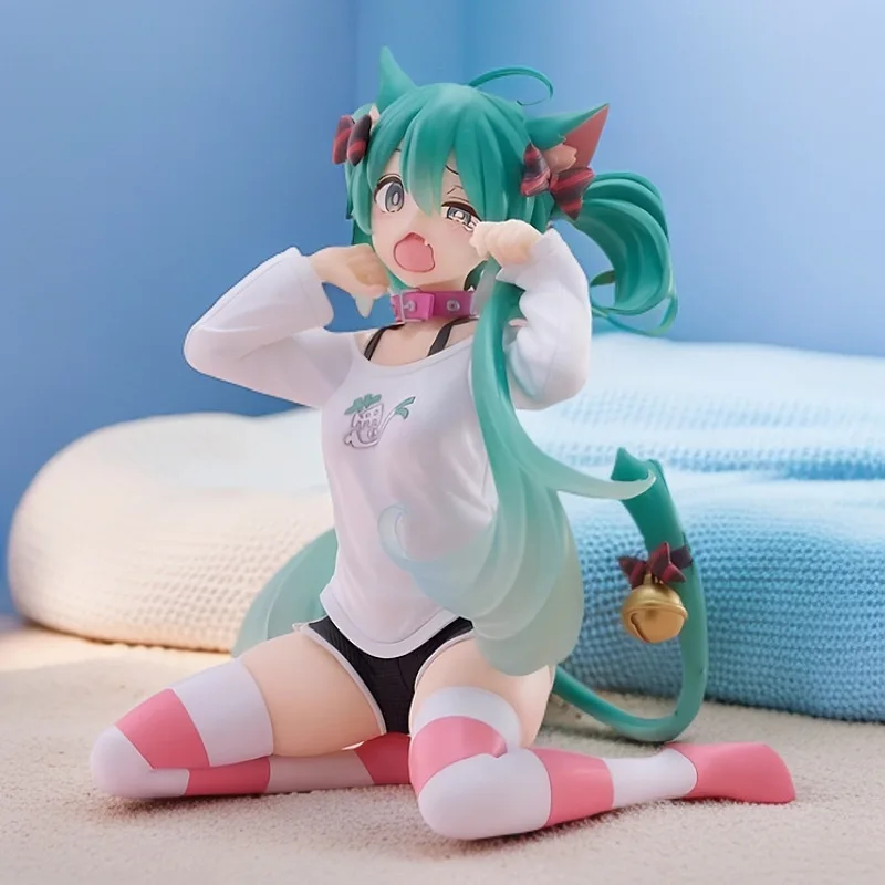 12CM Kawaii Anime Cat Ears Pajamas Action Figure Sitting Posture PVC Model Toy Doll Decor Collectible Gift