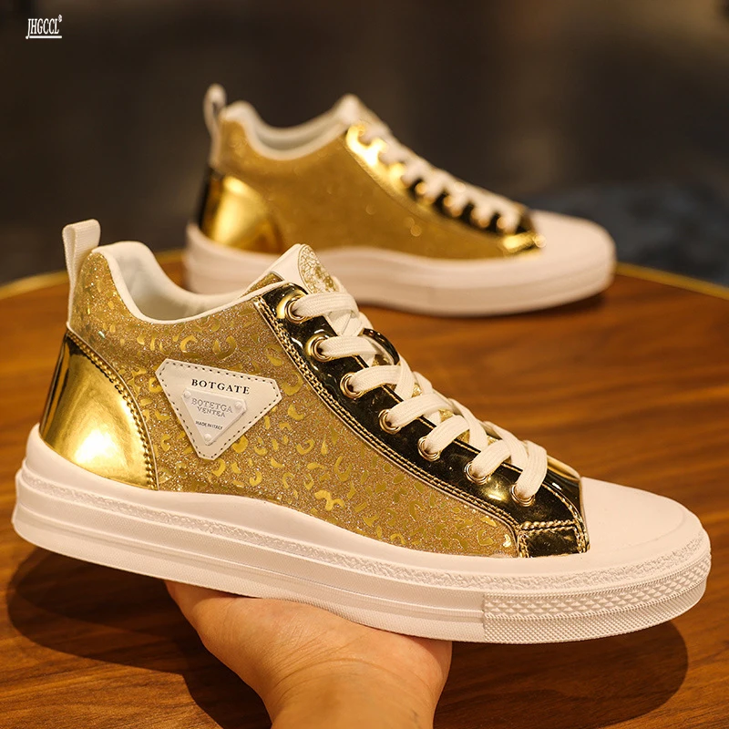 

Men's shoes new winter fashion breathable board shoes High top sequin gold casual shoes men's sports shoes A2