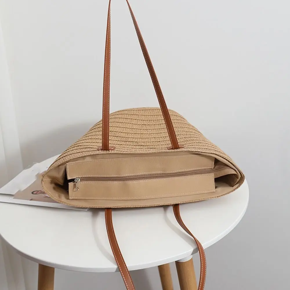 Sac à main en paille tissé de style bohème pour femmes, sac de plage de grande capacité, sac à main portable, sac vintage, simple et décontracté