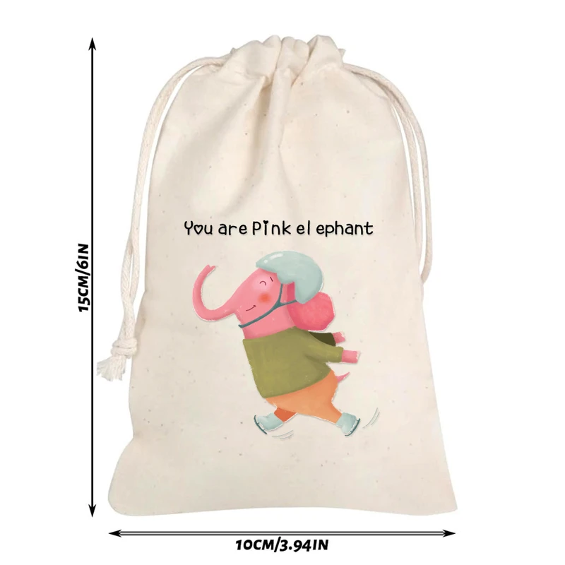 50Pcs/lot Cute Animal Printing Cotton Drawstring Pouch Children's Birthday Candy Gift Packaging Bags Small Pouches