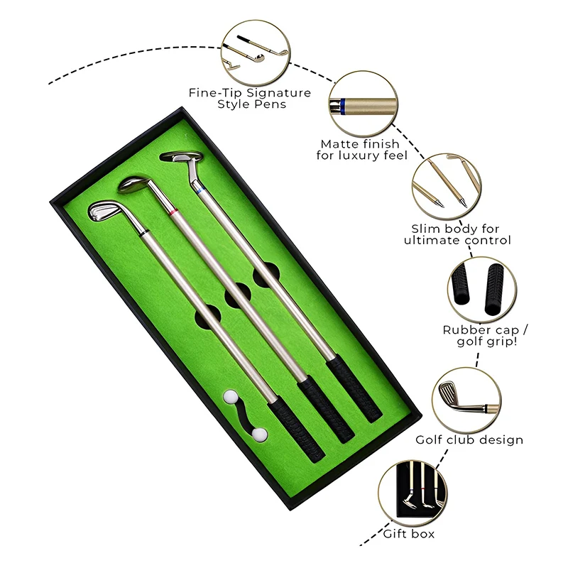 Luxury Golf Gift Ballpoint Pens Set Desktop Mini Golf Green Metal Pen Personalized Custom Logo Name Teacher Gift School Supplies