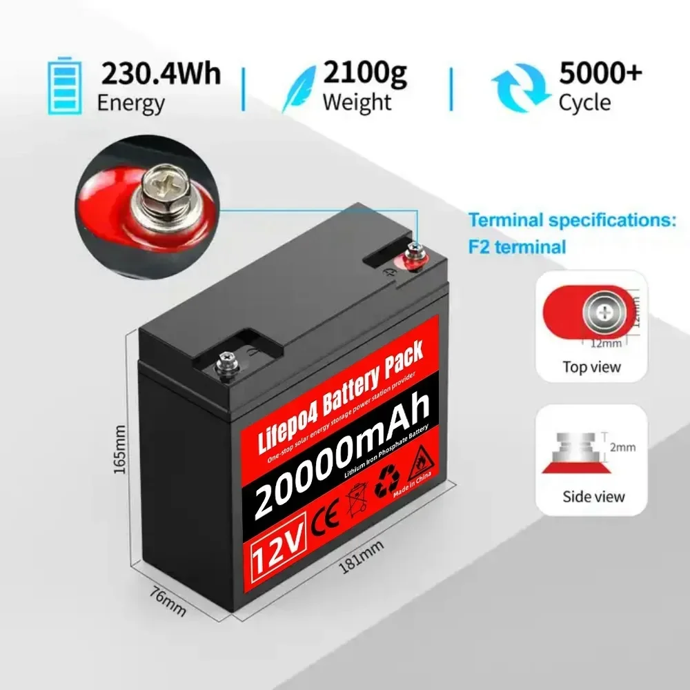 12V 20Ah built-in 100A BMS LiFePo4 Battery Lithium Iron Phosphate 24V LiFePo4 Rechargeable Battery for Kid Scooters Boat Motor