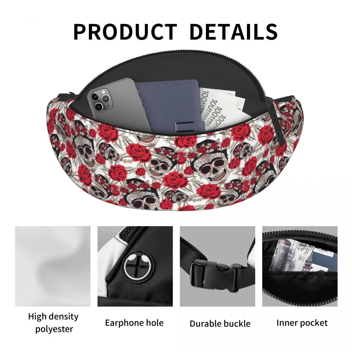 Mode Mexicaanse Suiker Schedel Patroon Fanny Pack Vrouwen Mannen Crossbody Heuptas Voor Camping Fietsen Telefoon Geld Pouch