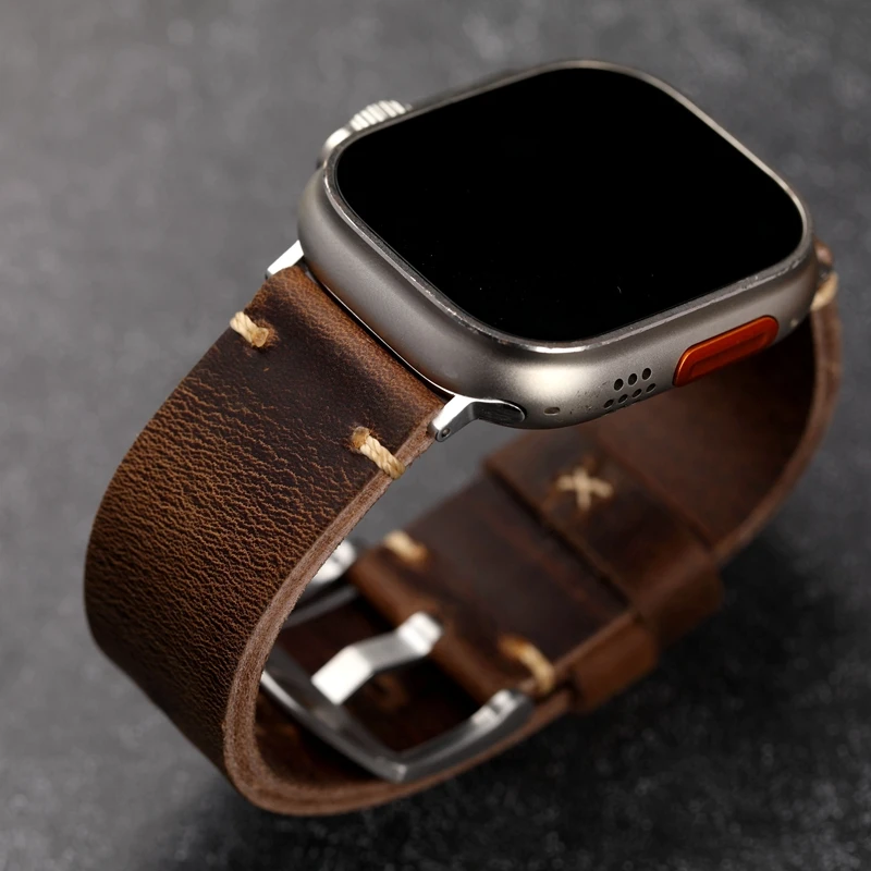 High-end Italian Genuine Leather Strap, Handmade Fit iWatch Apple Watch Ultra2 S9 49mm 45mm 44mm Genuine Leather Bracelet