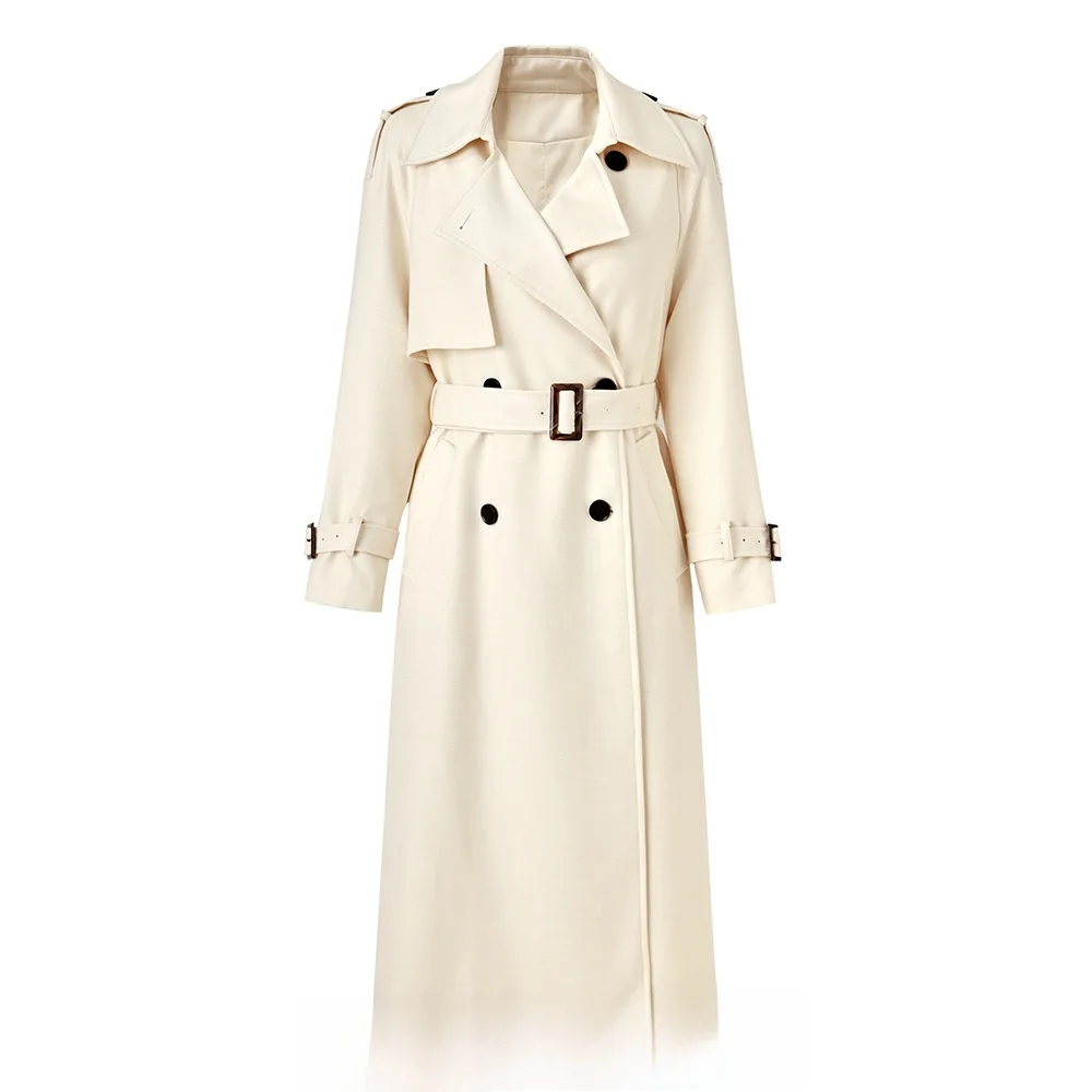

2023 Autumn Winter Long Belted Coat High Quality South Oil Style Trendy Slimming Fashionable Windbreaker Ladies' Coat