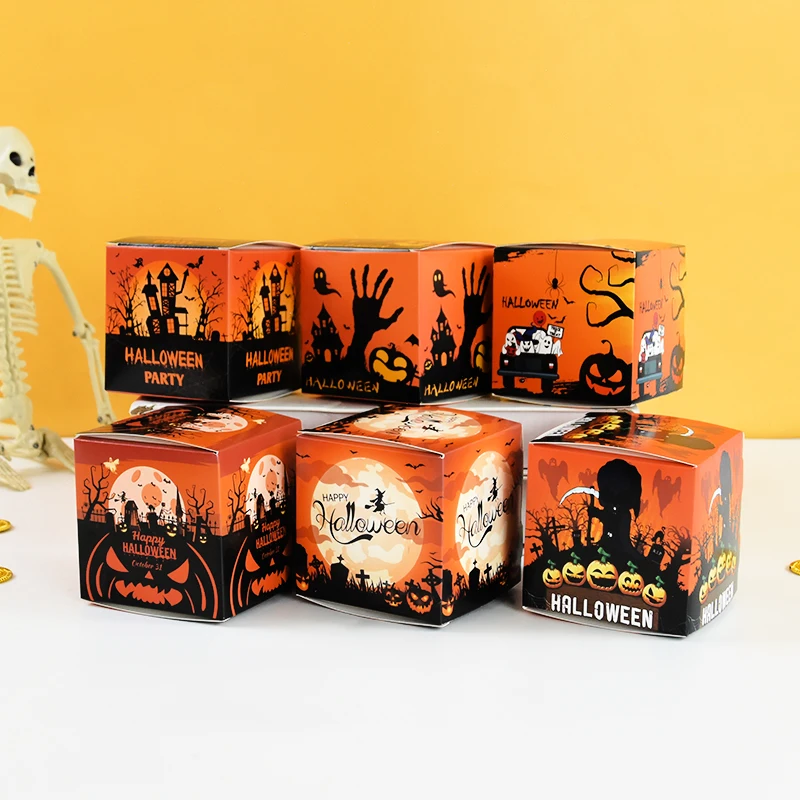Caja de dulces de Halloween, 6 piezas, naranja, Morado, fantasma, calabaza, gato, galletas, Cajas de Regalo para aperitivos, suministros para fiestas de Halloween