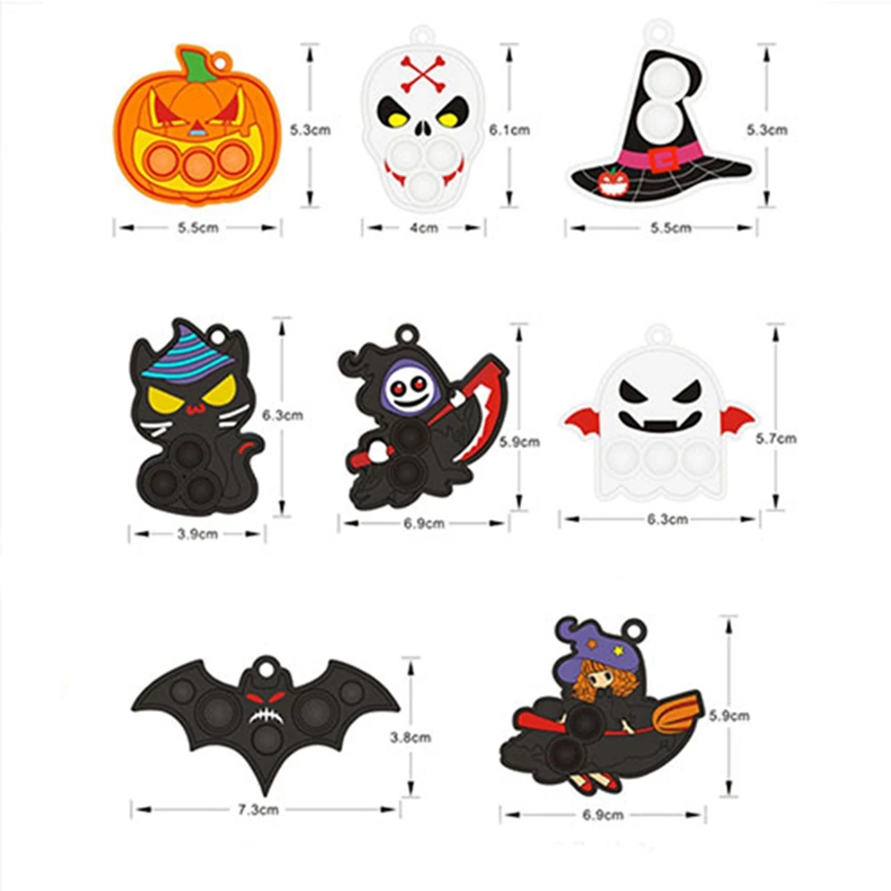 6PCS Halloween Party Favors Mini Fidget Toys Push Bubble Pop Silicone Squeeze Sensory Toys Witch Bat Pumpkin Anxiety Stress Reli