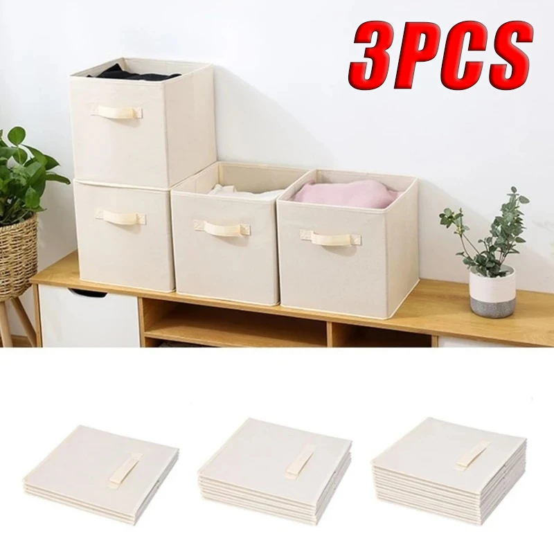 3PCS Clothes Storage Box Large Capacity Square Storage Box Without Lid Foldable Non-Woven Storage Box Toys & Snacks Organizer