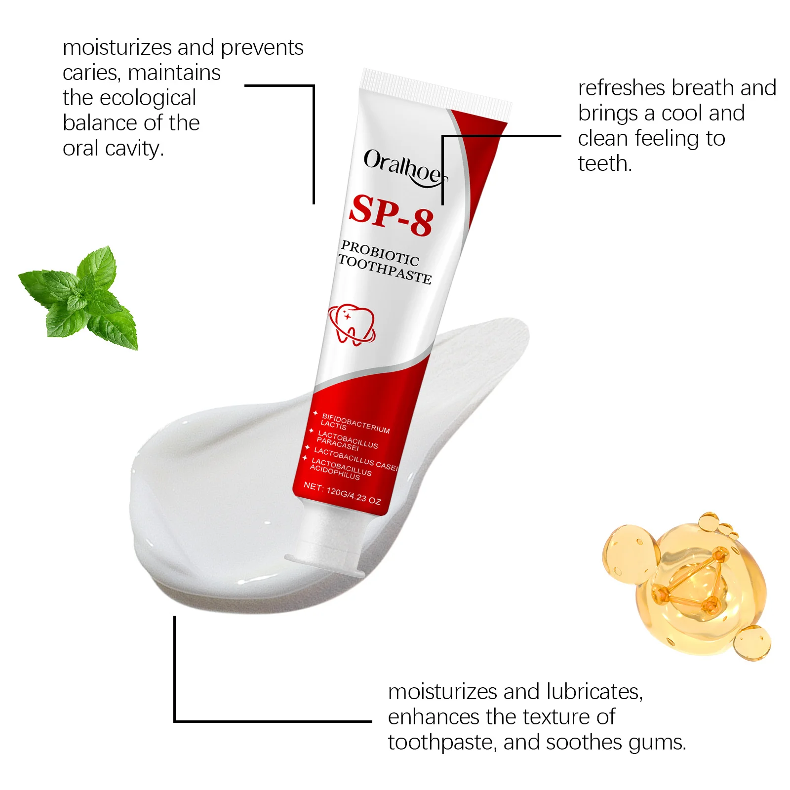 Sp-8 معجون أسنان بروبيوتيك تبييض الأسنان إزالة البقع البلاك مبيض الأسنان نظافة الفم تنظيف التنفس الطازج الأسنان 120 جرام/240 جرام #3