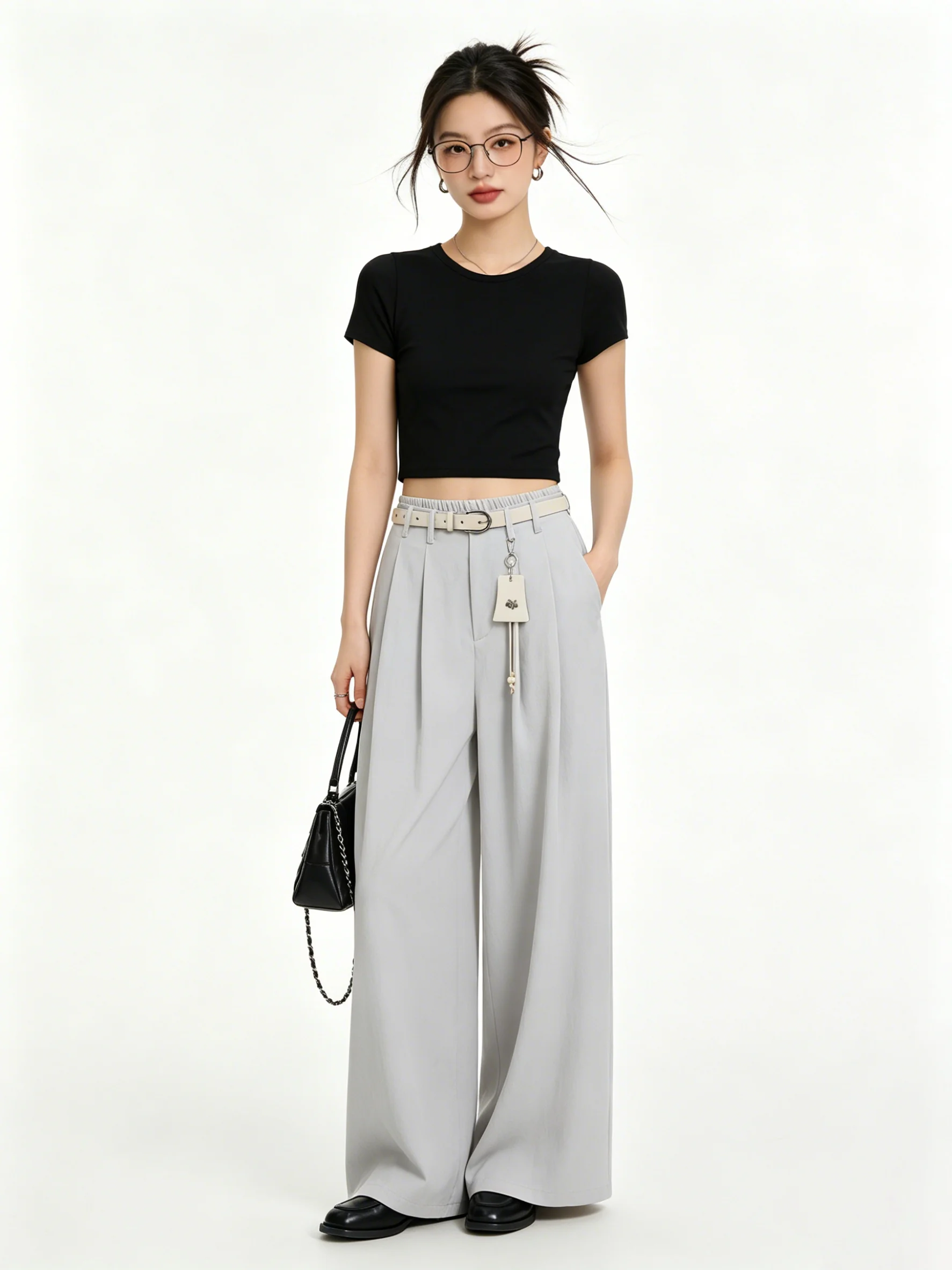 

High Waist Wide Leg Pants Straight Cut Casual Trousers for Women Slimming Pleated Simple Match All Seasons Ladies Trousers