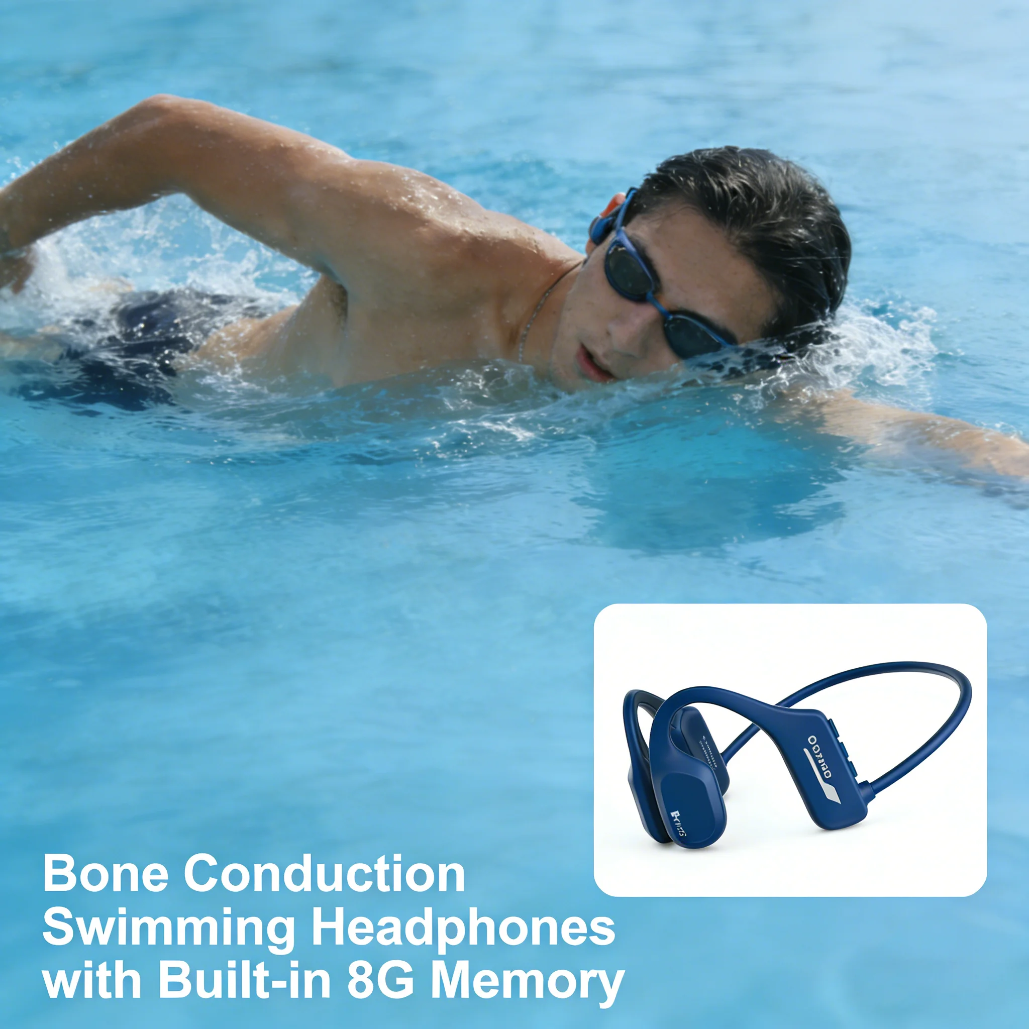 

Wireless Bone Conduction Swimming Headphones Built in 8GB Memory IP68 Waterproof Bluetooth 5.2 MP3 Playback For Sports Running