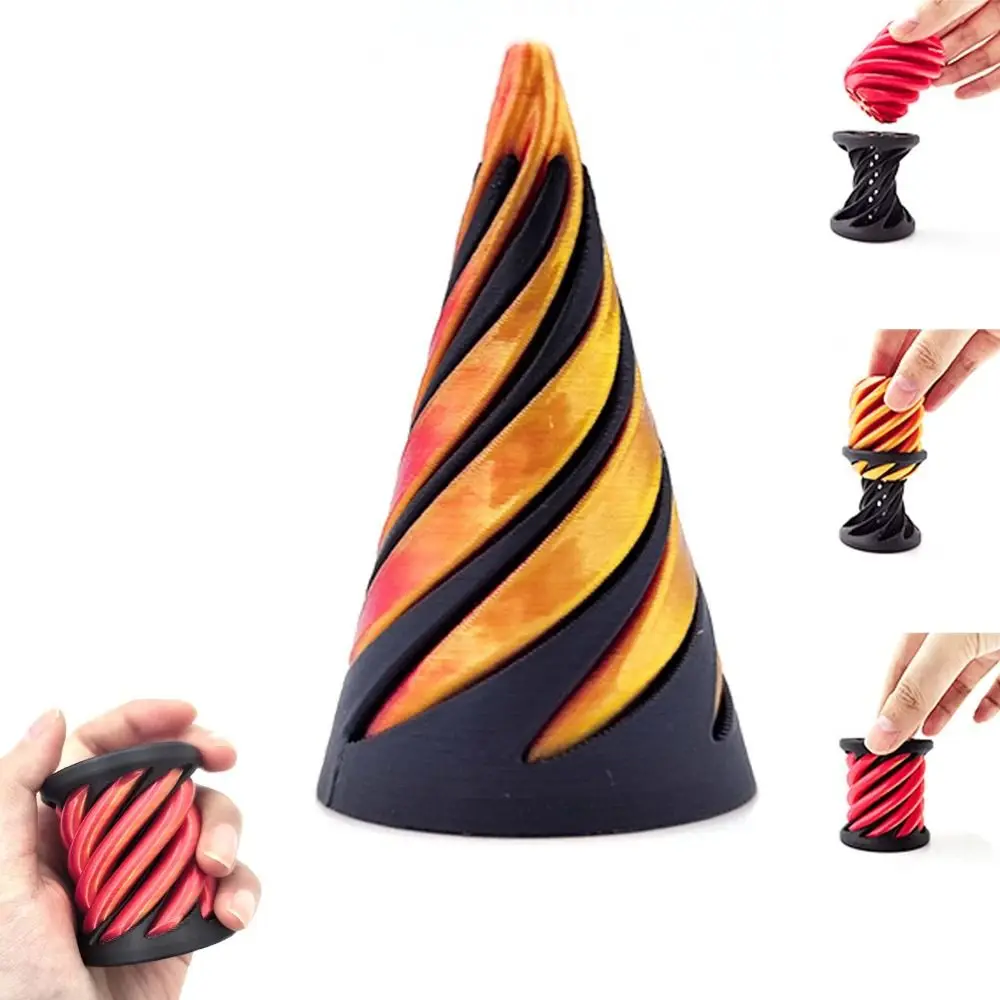 3D Printed Spiral Cone Toy Impossible Pyramid Passthrough Sculpture Pass Through Pyramid Fidget Toy Mini Vortex Thread Illusion