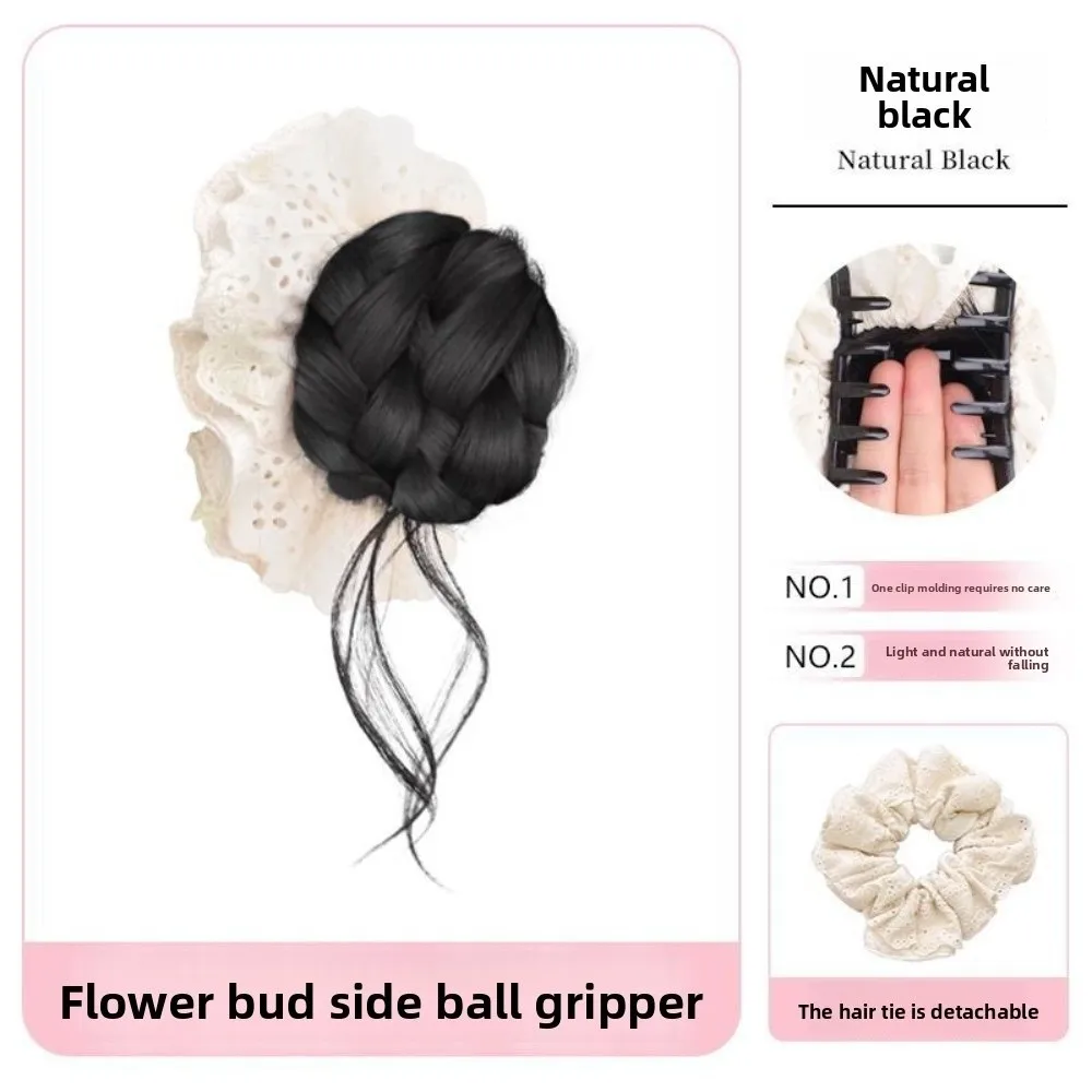 

Elegant Synthetic Hair Bun Claw Clip with Lace Hair Tie Fluffy Bun Head Wig Scrunchies Black Hairpiece Women
