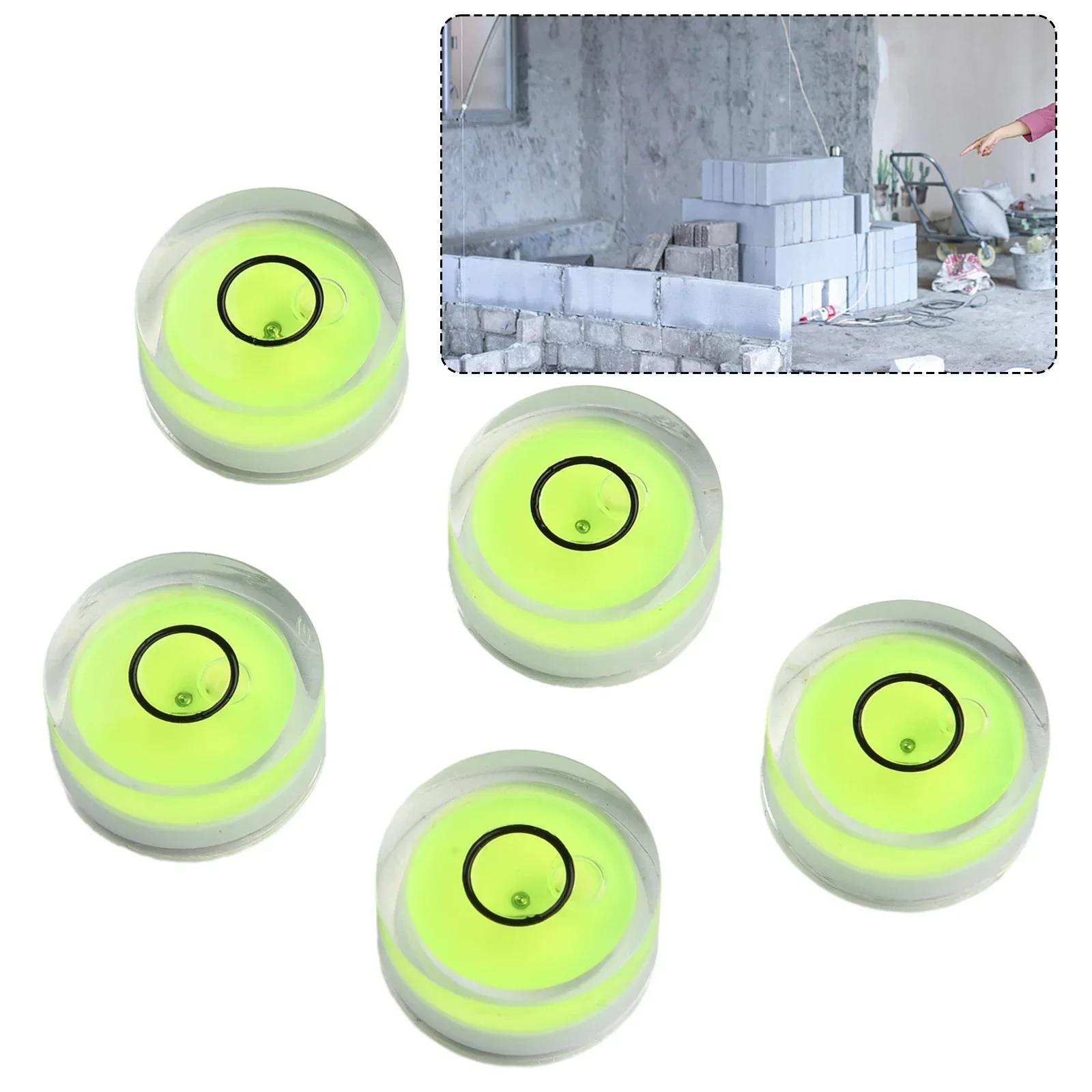 5pcs Round Bubble Level For Precision Measurement Acrylic Plastic Spirit-Level Instrument Green Liquid 10-18mm Options