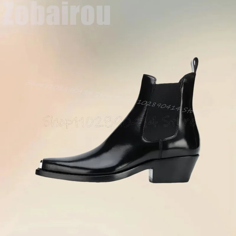 

Black Patchwork Metal Pointed Toe Ankle Boots Fashion Slip On Men Boots Luxurious Handmade Party Banquet Office Men Dress Shoes