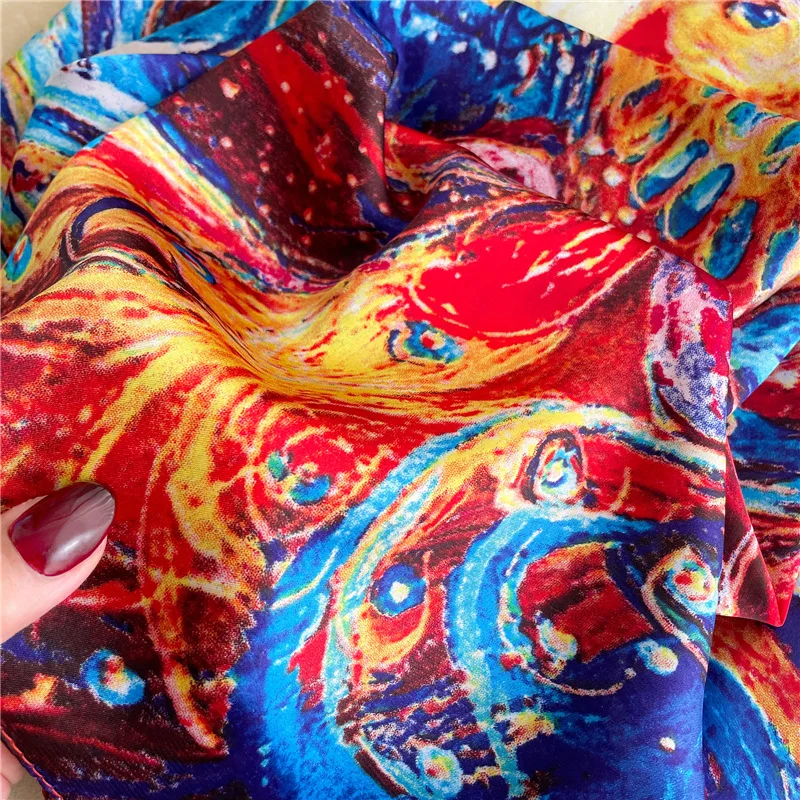 New woman Fashion Art design silk scarf color graffiti large square 110cm brocade shawl scarf sunscreen decorative head scarf