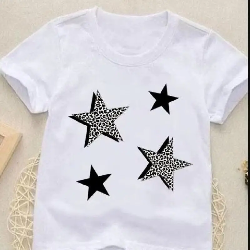 

Leopard Love Heart Cute 2022 Kids Tees Tops Short Sleeve Fashion O-neck Girls Boys Summer Cartoon Outfits T-shirts Children