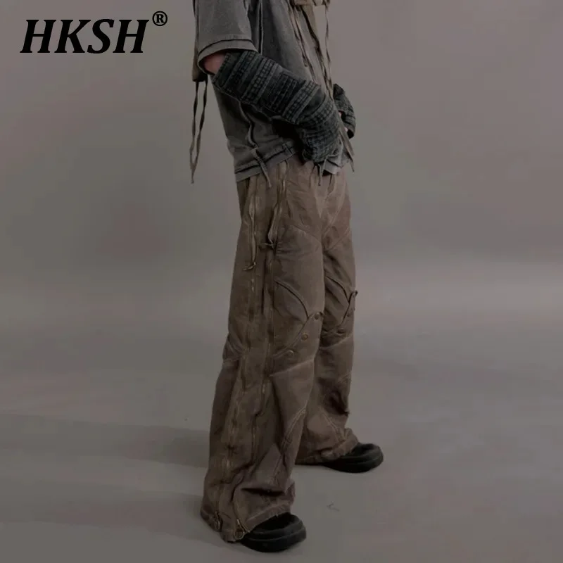 HKSH Avant-garde Waste Land Dark Niche Tie Dye Distressed Punk Wide Leg Streetwear Cargo Pantsr Men's Tide Women Trousers HK0308