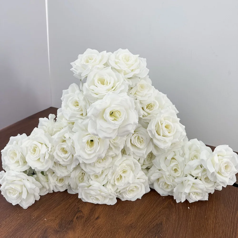 Hermoso ramo de rosas de 9 cabezas, flor Artificial blanco marfil, rosa Vintage para sala de estar, decoración de flores secas, boda, fiesta DIY