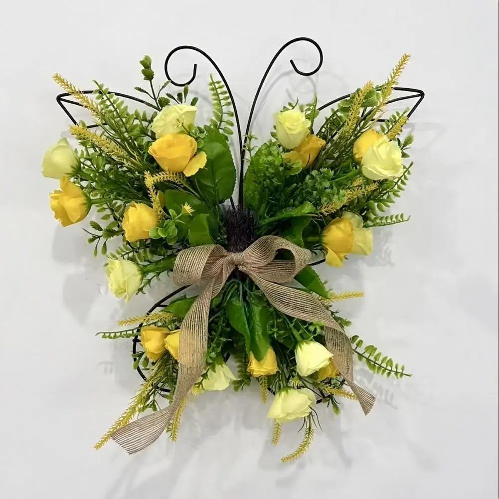 Realistic Tulip Wreath Artificial Wreath Iron Wire Butterfly Door Hanger Wreath Artificial Tulip Floral Arrangement with Burlap