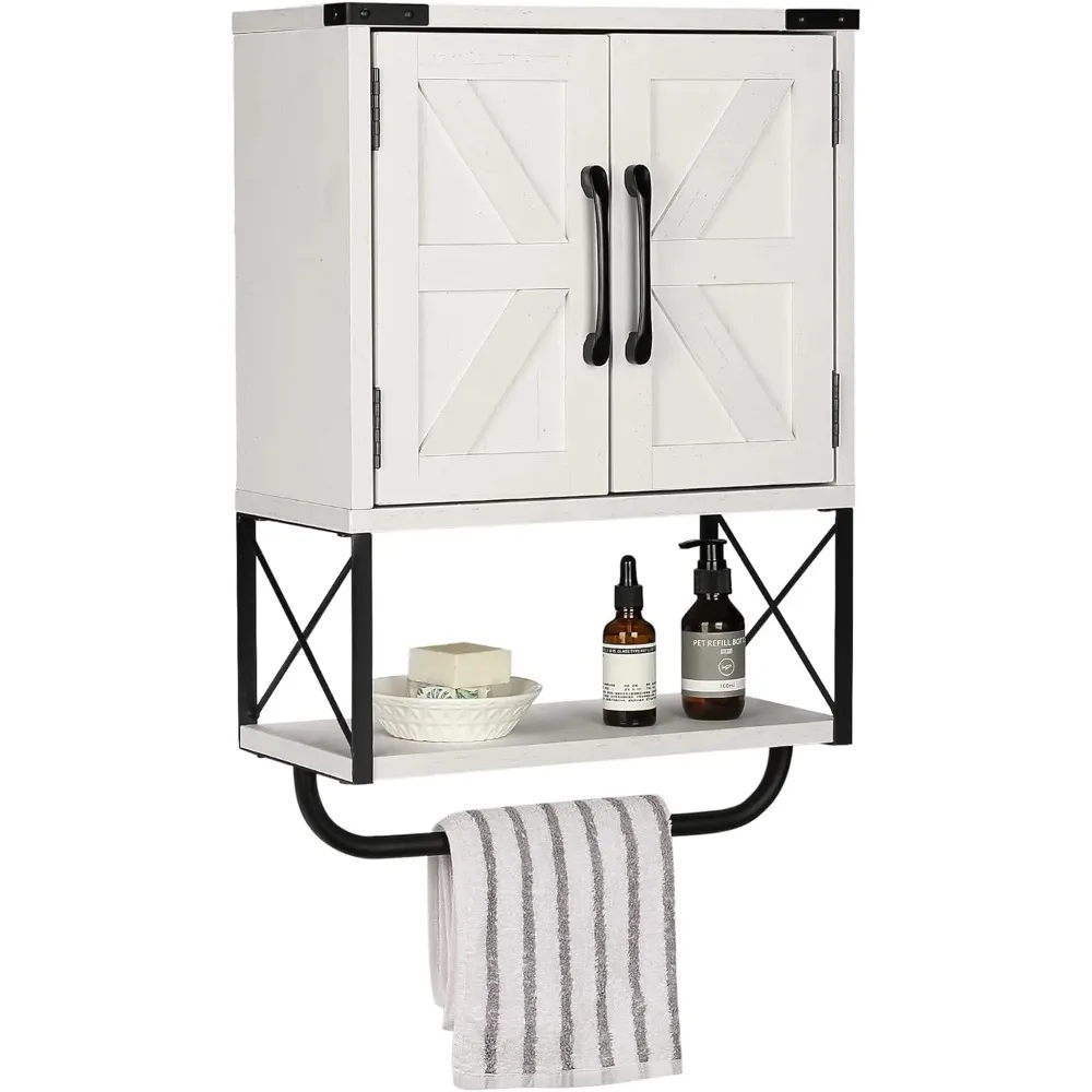 

Farmhouse Rustic Medicine Cabinet with Two Barn Door,Wood Wall Mounted Storage Cabinet with Adjustable Shelf and Towel B