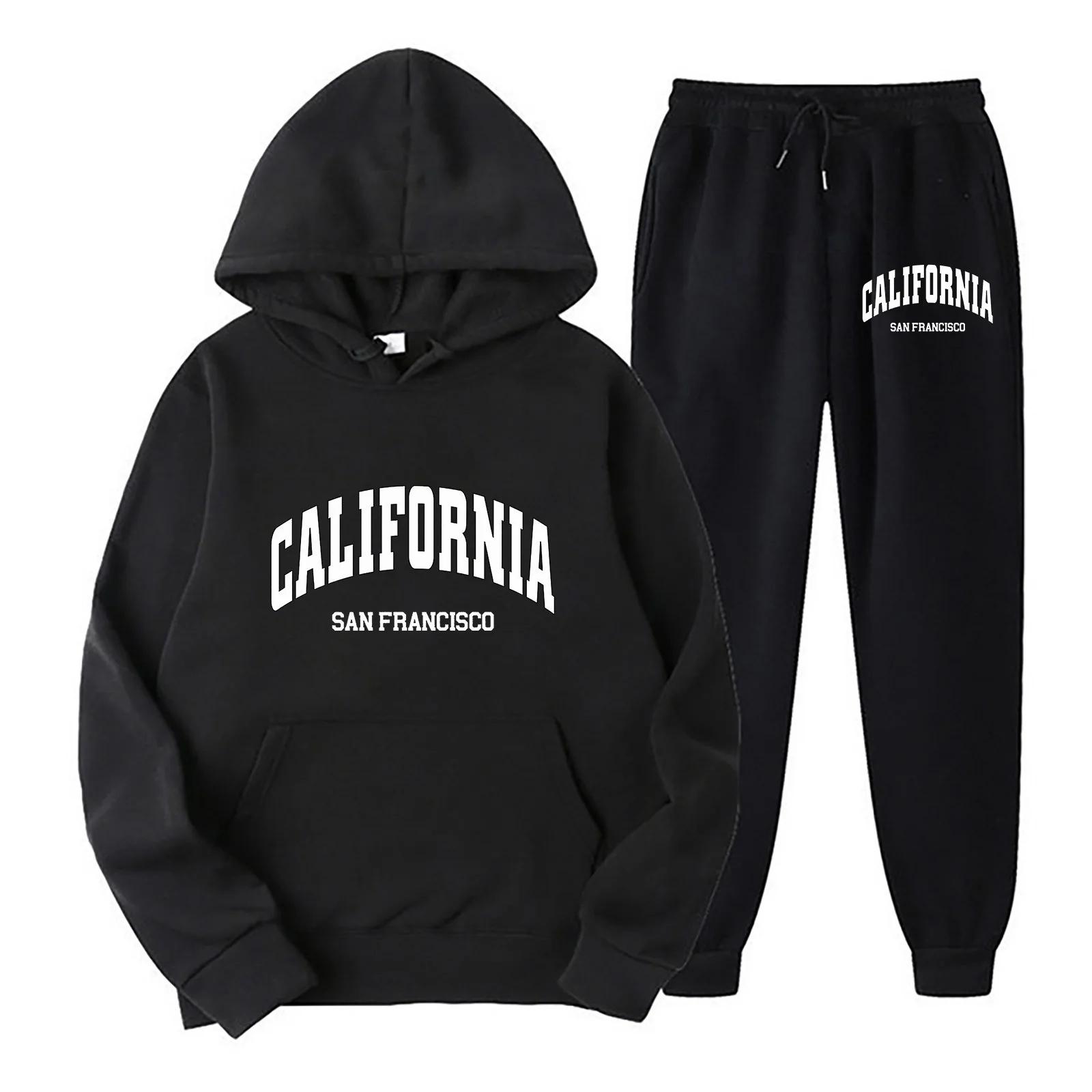 U.S.A City Print Men And Women  Hoodies + Pants 2 Pieces Sets Men Fashion Sweatshirts Women Casual Hooded Pullovers Trouses Set