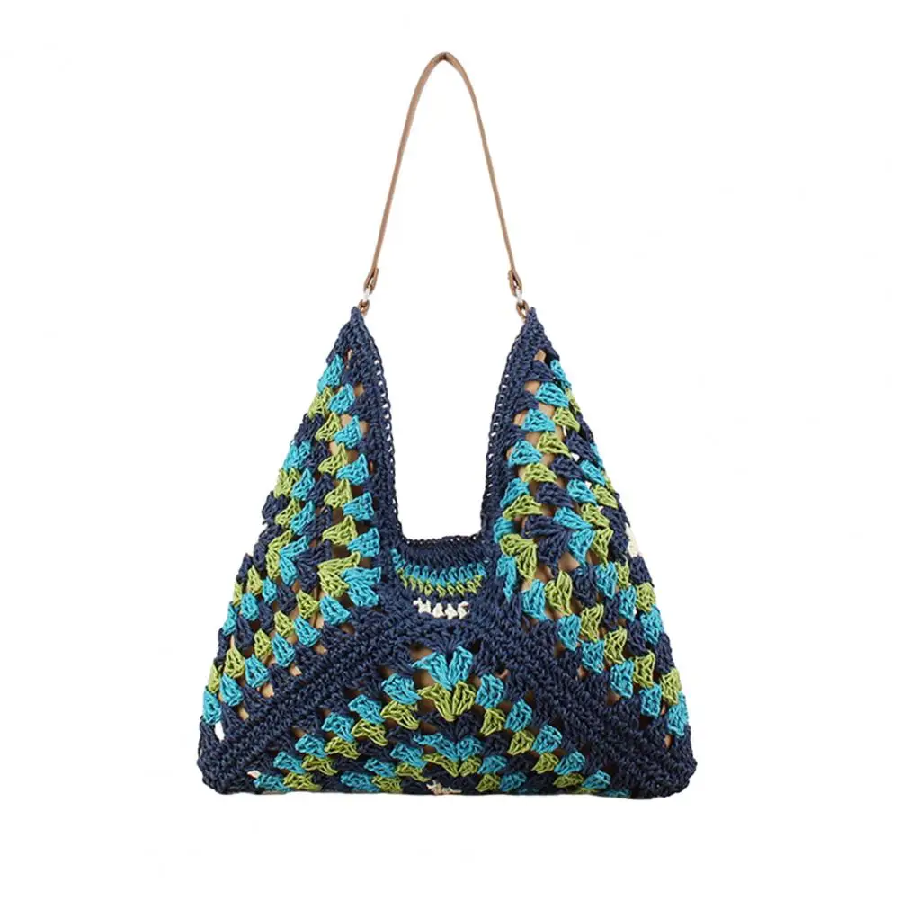 Лето 2025 года, соломенная вязаная сумка, ажурная большая сумка, однотонная пляжная сумка на плечо, праздничная дорожная сумка, кошелек на плечо в стиле бохо