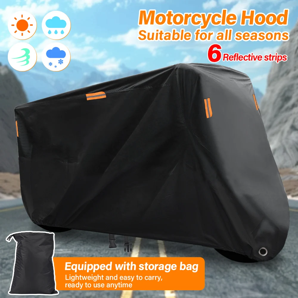 

XL Motorcycle Cover 6 Reflective Strips 210D Coated Silver Thickened Sunscreen Sunshade Hood Suitable for all seasons